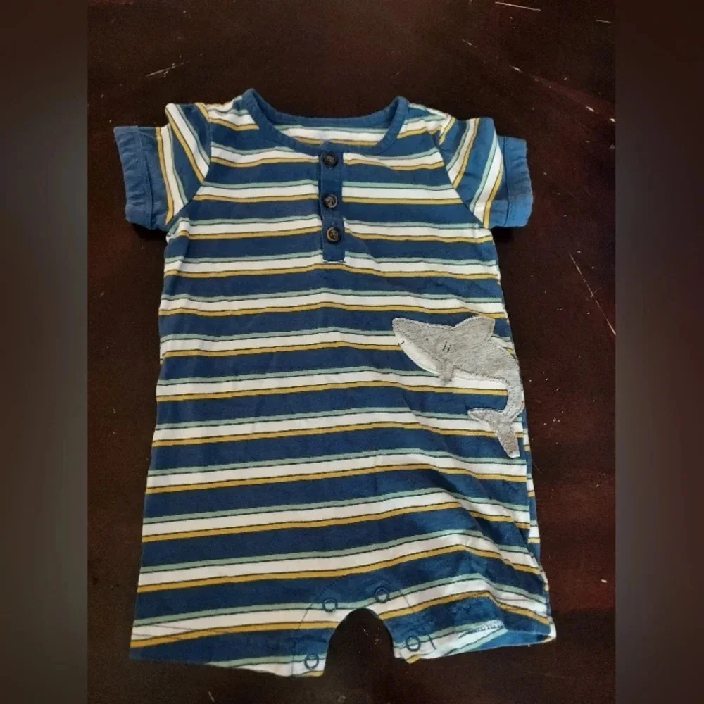 Carter's Just One You Baby Boys' Shark Striped Blue Romper in Size 9M